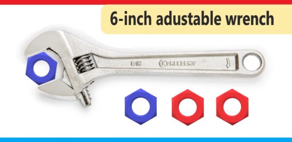 6 inches long adjustable wrench with 4 nuts
