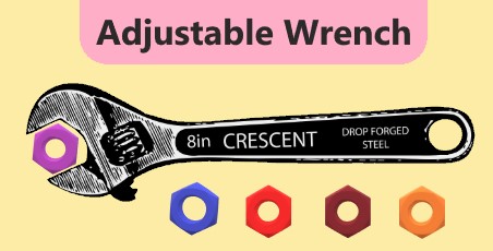 8 inches long Adjustable Wrench by crescent with nut bolts