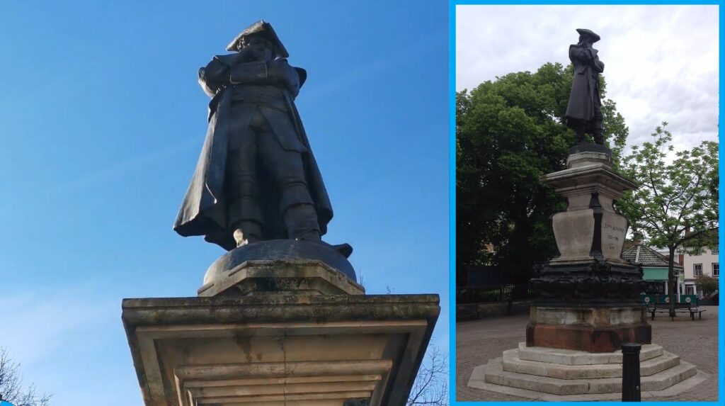 John Howard Statue in Bedford UK standing 20 feet tall including pedestal