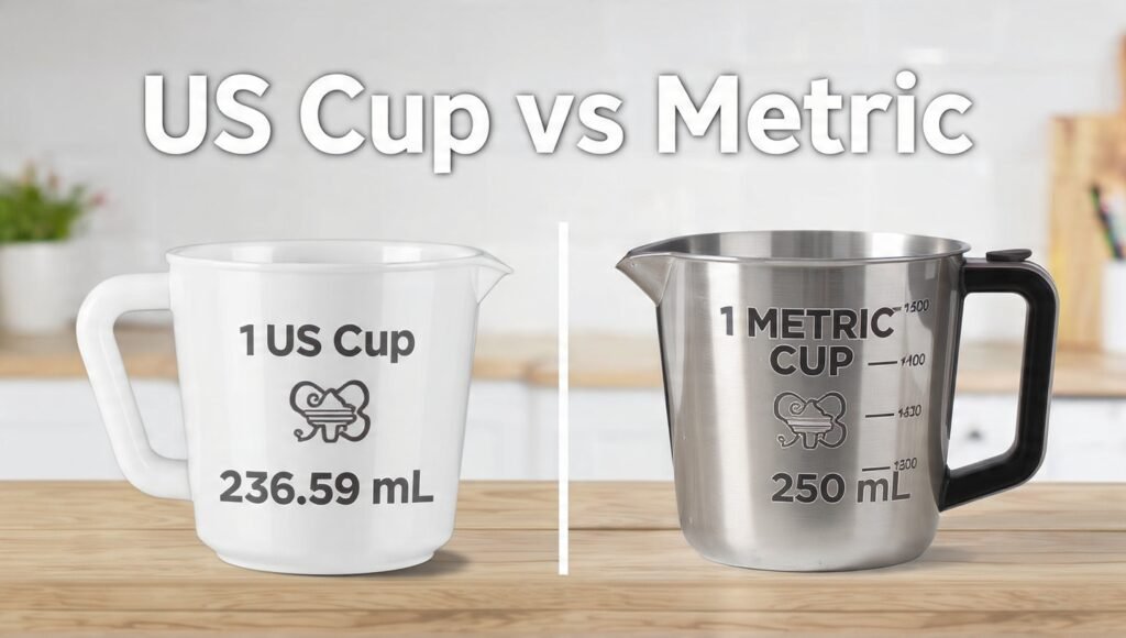 US cup is 236.59 ml vs Metric cup is 250 ml comparison