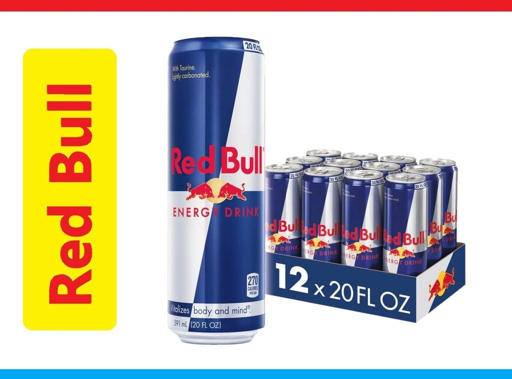 20 oz Red Bull can dimensions 591 ml height 7.6 inches diameter 2.6 inches extra large size USA